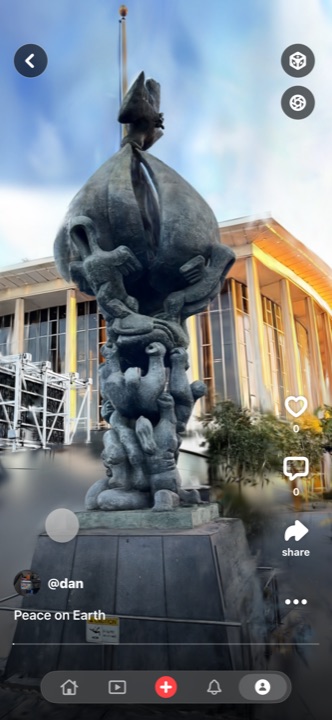 Gaussian splat render of the Peace on Earth statue in Los Angeles