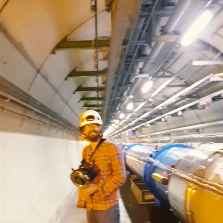Dan with capture camera beside the LHC in the CERN tunnel