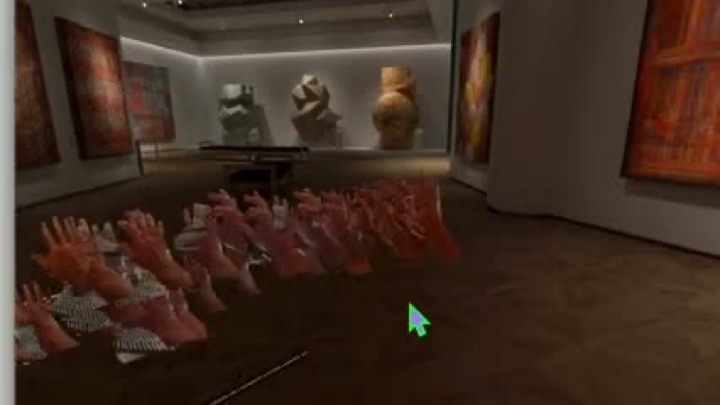 Point-cloud VR gallery with sculpted hands