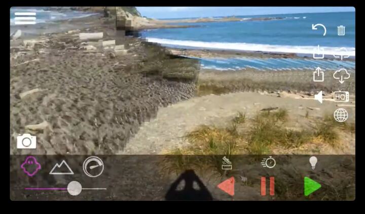 AR photographs blended over a beach shoreline