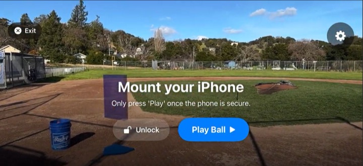 HeyBLU setup screen on a baseball field