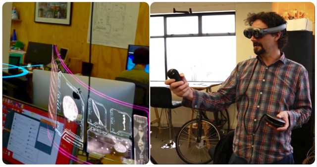 Holographic AR interface and Dan wearing a Magic Leap headset