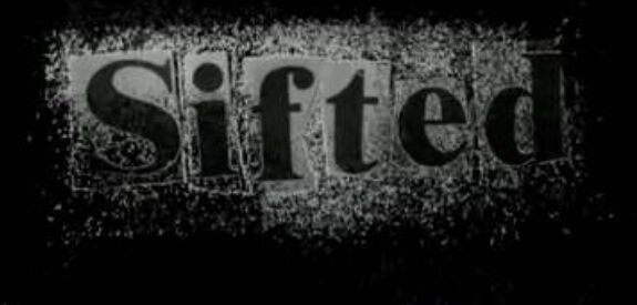 Sifted title card formed from scattered point-cloud letters