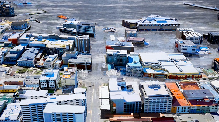 Real-time tsunami simulation over a 3D Wellington